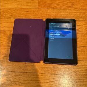Amazon Fire Tablet with Purple Cover